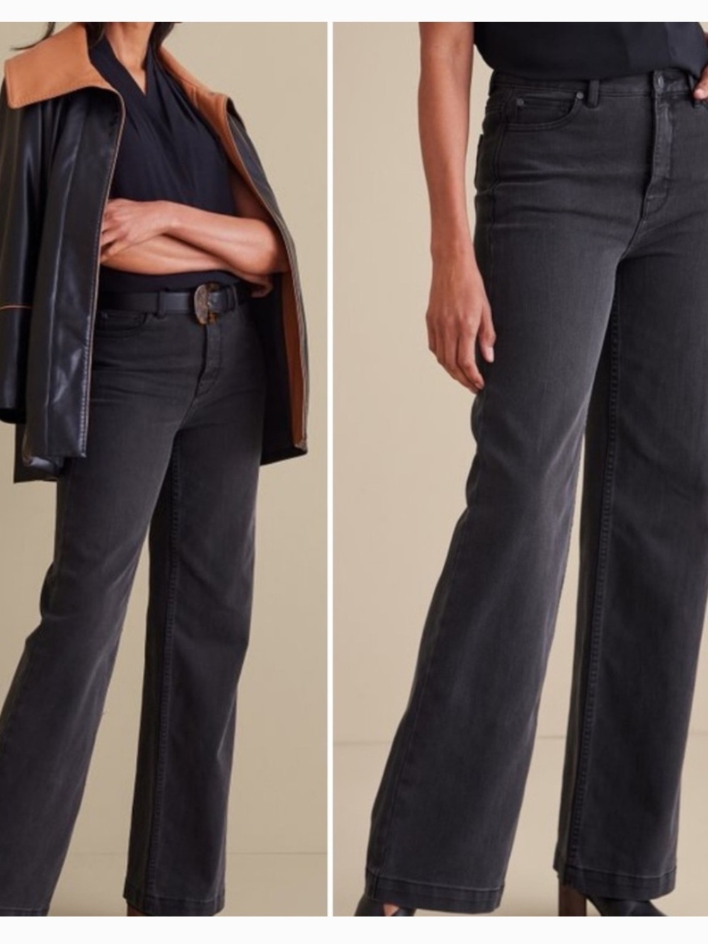 Soft Surroundings Ultimate Denim Fly Front Wide Leg Jeans Size 16